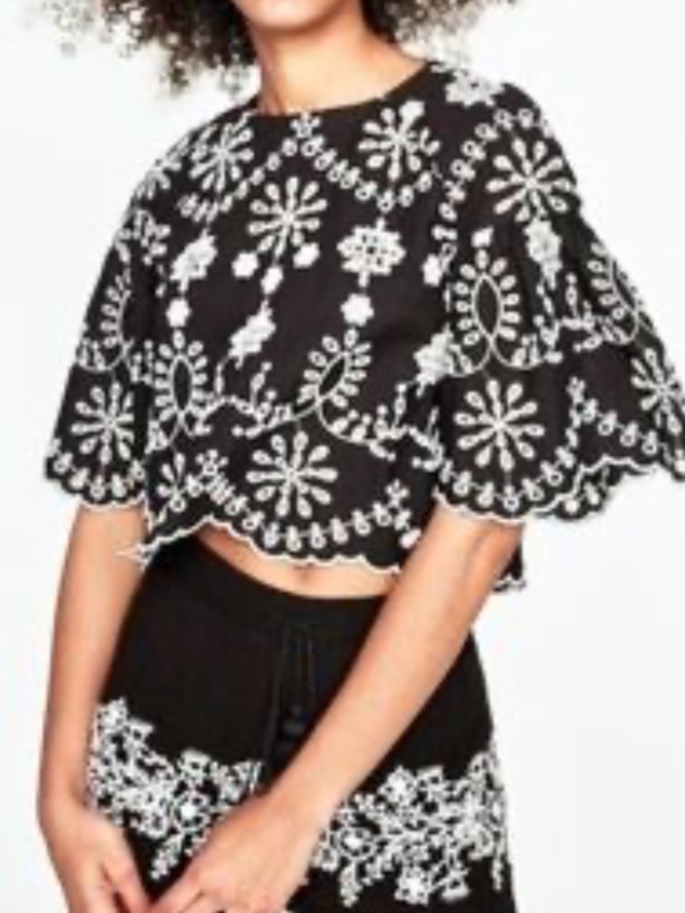 Zara Black and White Embroidered Crop Top